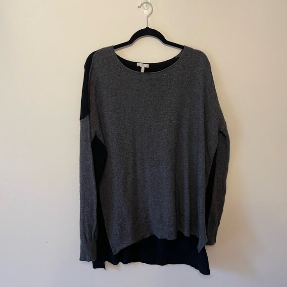 Joie M long sleeve blouse wool cashmere gray black luxury top cozy elegant scoop - Picture 1 of 7